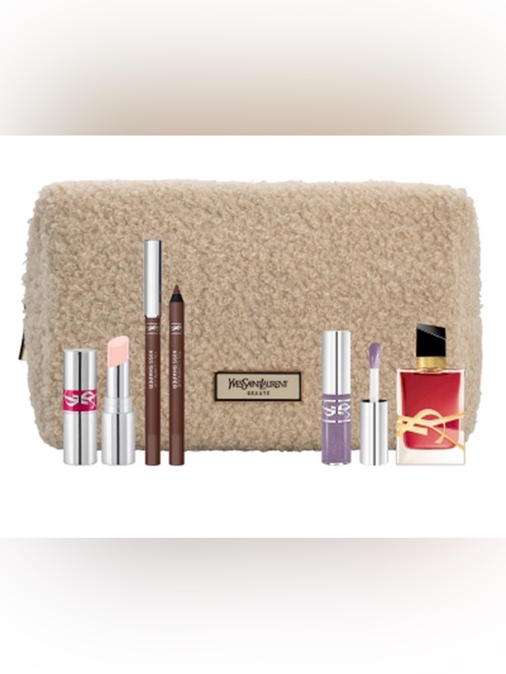 Yves Saint Laurent Shearling Makeup Bag with Essential Minis NWT